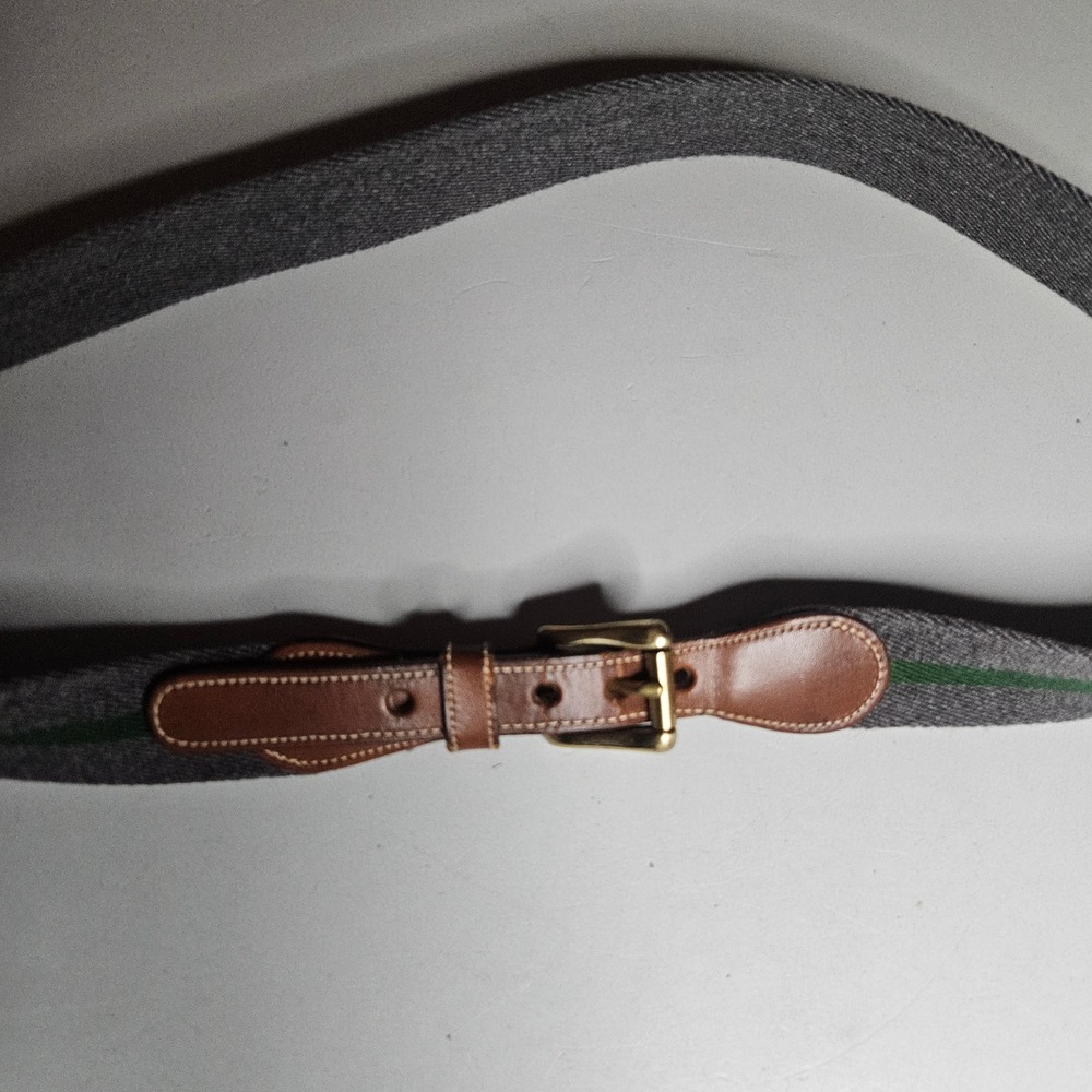 Dooney & Bourke Vintage Mens 36 Wool Surcingle Belt Grey Green Brass USA 6937
